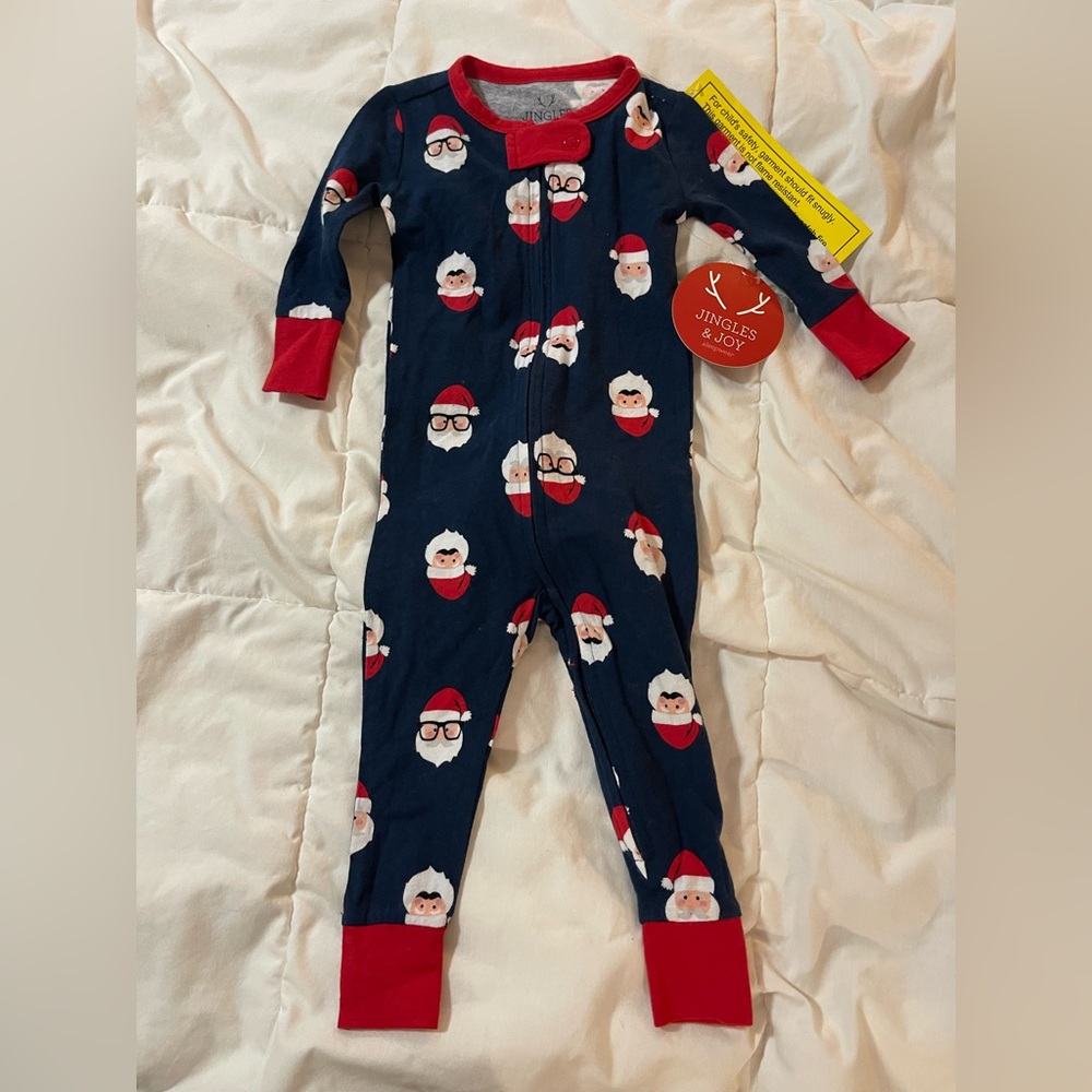Jingles & joy Santa NWT baby sleeper Christmas navy red 3m 6m 3-6m
